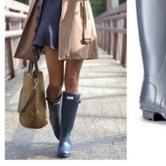 HUNTER Womens Gloss W23616 Gray Waterproof Round Toe Rain Boots Size 6 EUC - Picture 1 of 11
